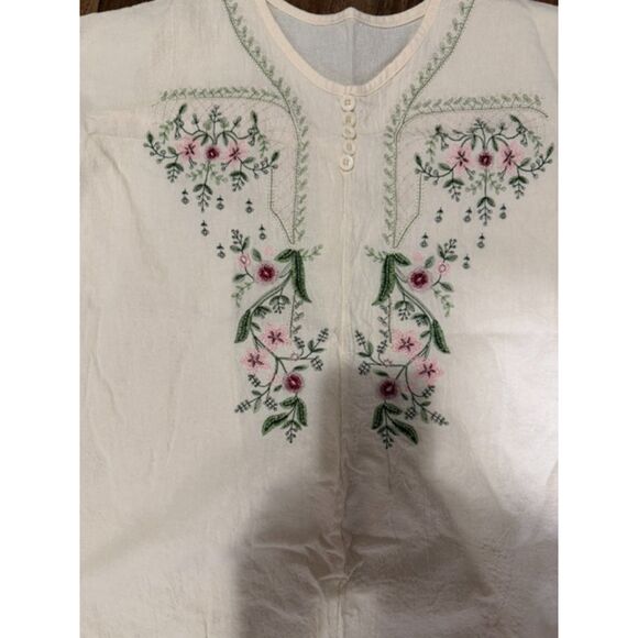 unbranded Tops - Floral embroidered blouse 2XL cream cotton linen boho